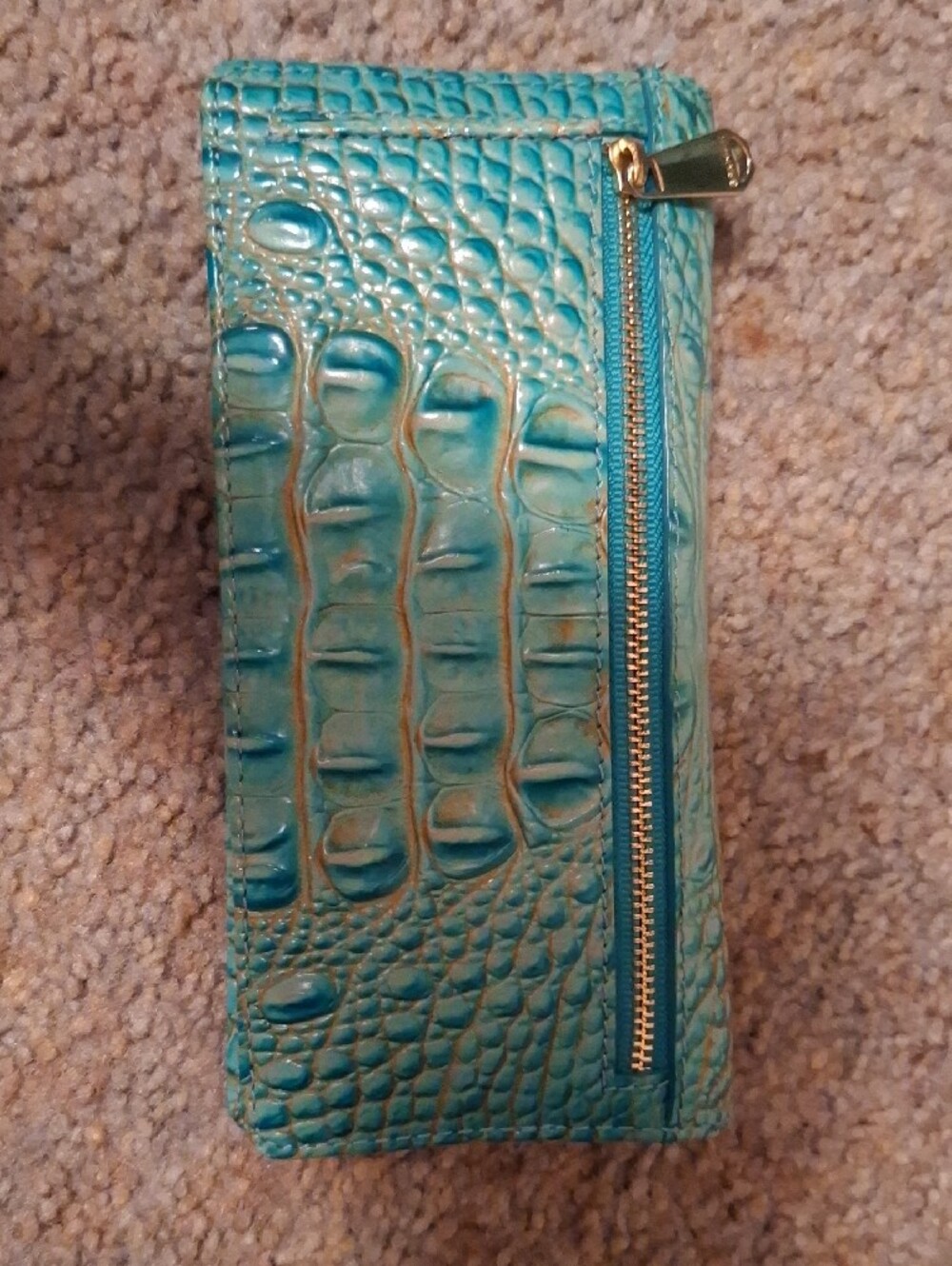 Brahmin Turquoise Croc-Embossed Continental Wallet with Gold Tone Plate - Picture 3 of 3